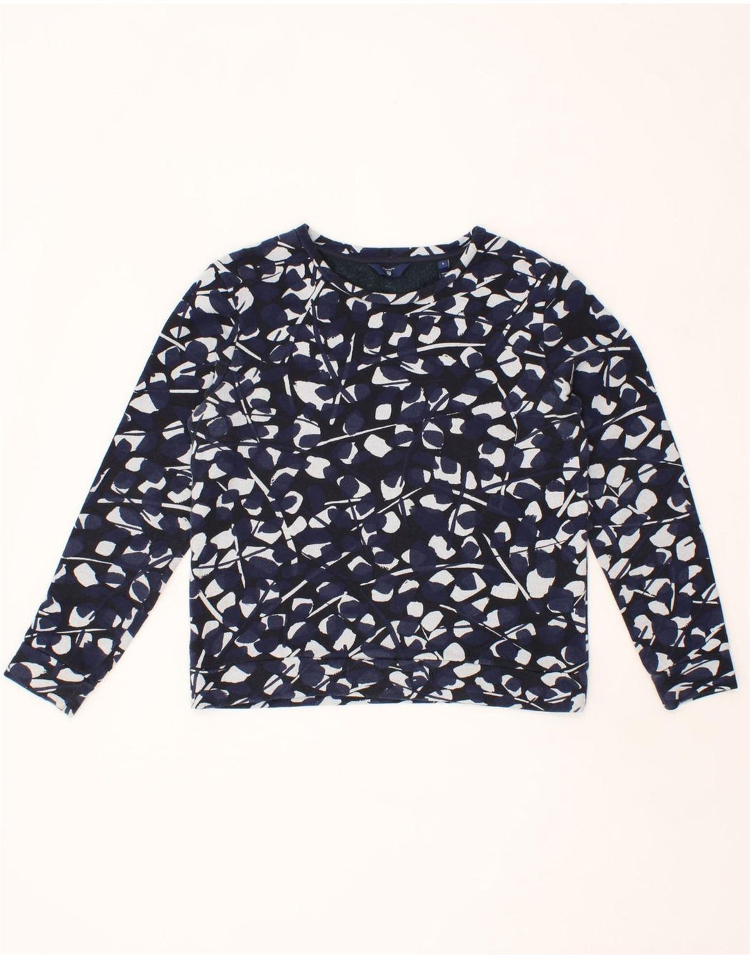 GANT Womens Abstract Pattern Sweatshirt Jumper UK 10 Small Navy Blue Vintage Gant and Second-Hand Gant from Messina Hembry 