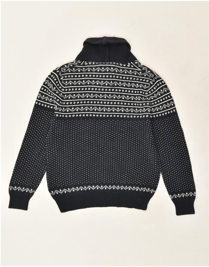 NAUTICA Mens Shawl Neck Jumper Sweater Medium Navy Blue Fair Isle Cotton | Vintage Nautica | Thrift | Second-Hand Nautica | Used Clothing | Messina Hembry 