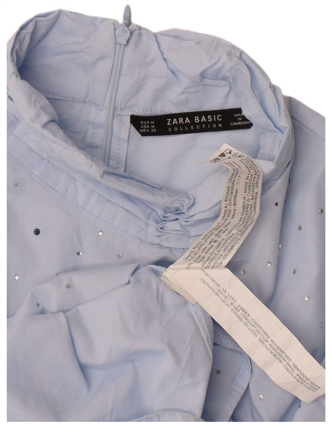 Zara Γυναικεία μπλούζα με 3/4 μανίκια τοπ UK 14 μεσαίο μπλε βαμβακερό