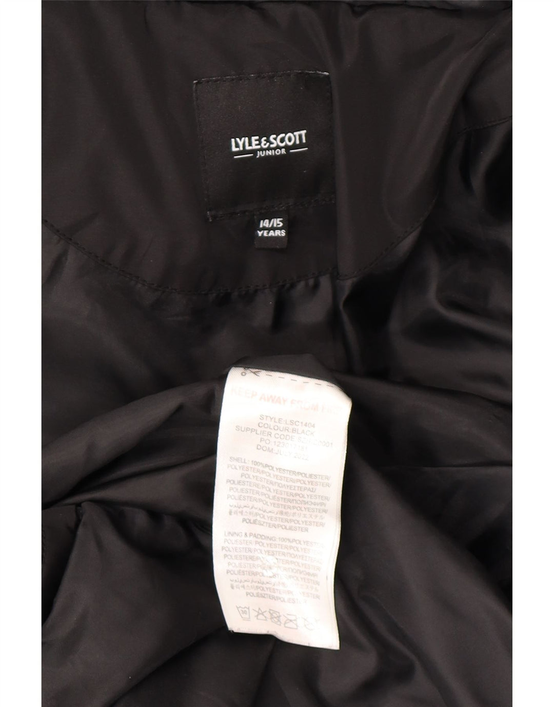 Μπουφάν Lyle & Scott Boys με κουκούλα με επένδυση 14-15 ετών μαύρο πολυεστέρα