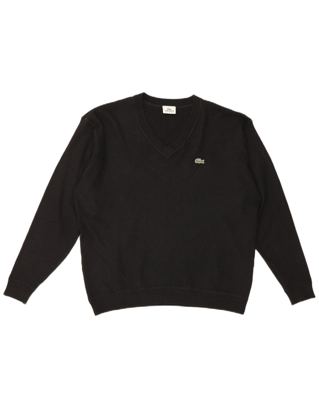 Ανδρικό πουλόβερ Lacoste με V λαιμόκοψη, μέγεθος 8 3XL Μαύρο μάλλινο