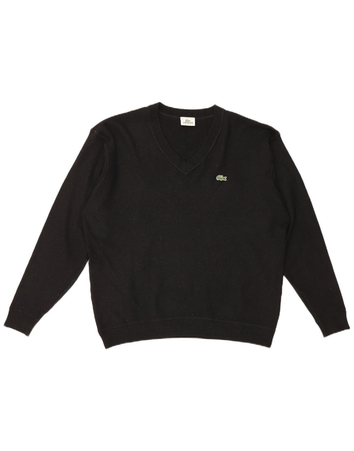 Ανδρικό πουλόβερ Lacoste με V λαιμόκοψη, μέγεθος 8 3XL Μαύρο μάλλινο