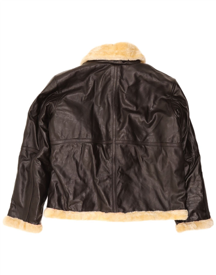 Ανδρικό Shearling Jacket VINTAGE UK 50 5XL Καφέ Δερμάτινο