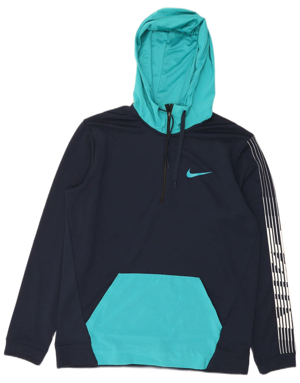 Μπλοκ χρώματος Nike Mens Dri Fit Graphic Hoodie Jumper Medium Navy Blue Colorblock