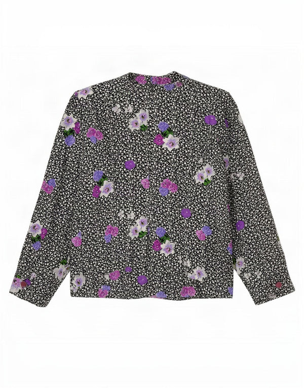 Vintage γυναικείο πουκάμισο μπλούζα UK 12 Medium Black Floral