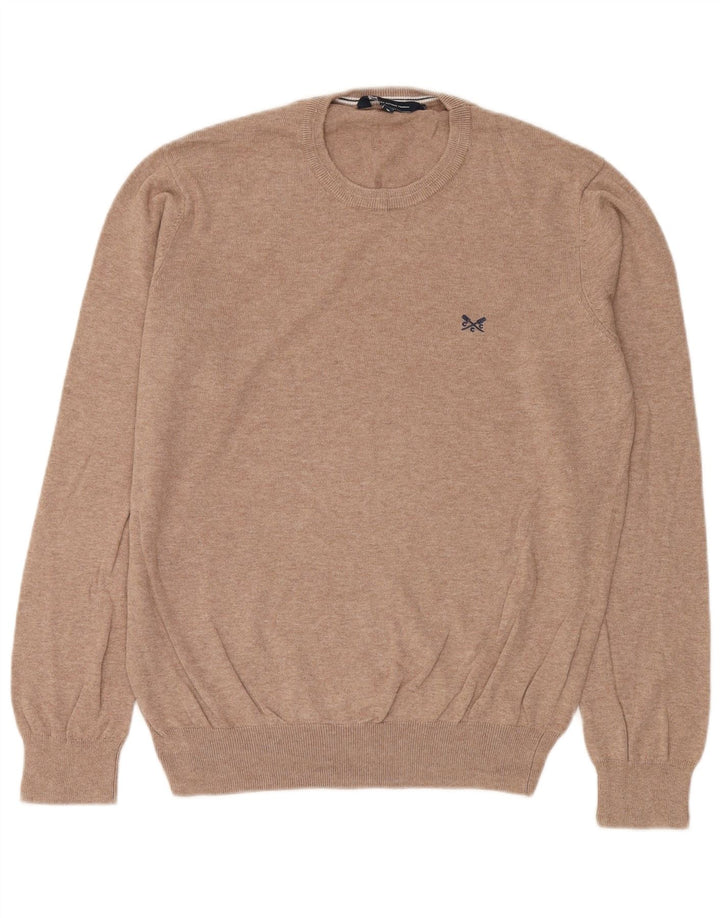 Crew Clothing Ανδρικό πουλόβερ με λαιμόκοψη, μεσαίο μπεζ βαμβακερό