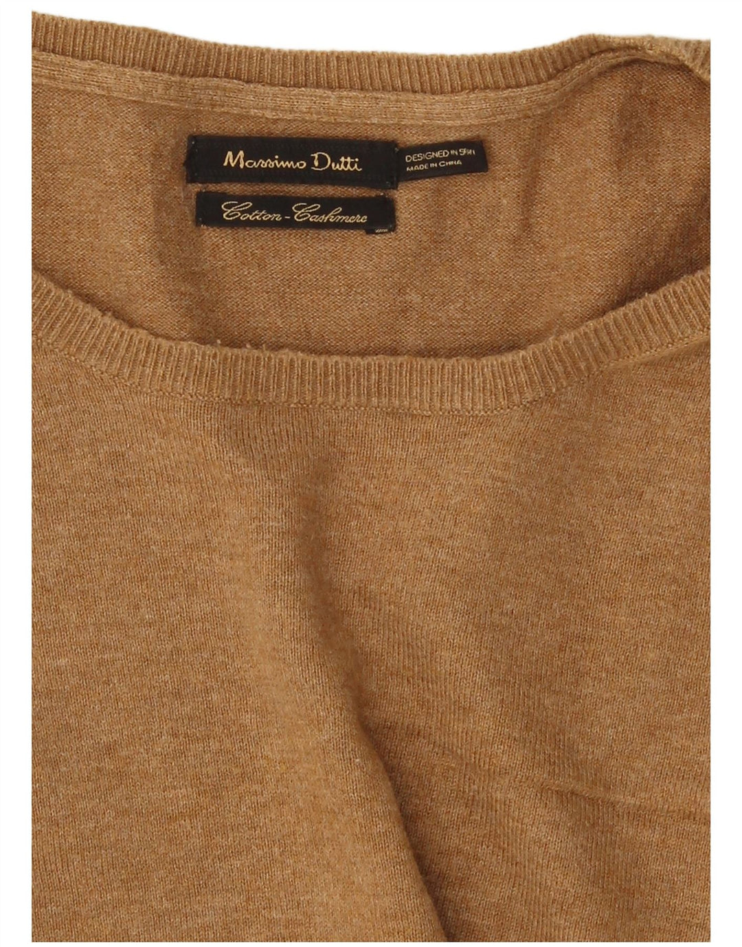 Massimo Dutti Ανδρικό πουλόβερ με λαιμόκοψη, μεσαίο καφέ βαμβακερό
