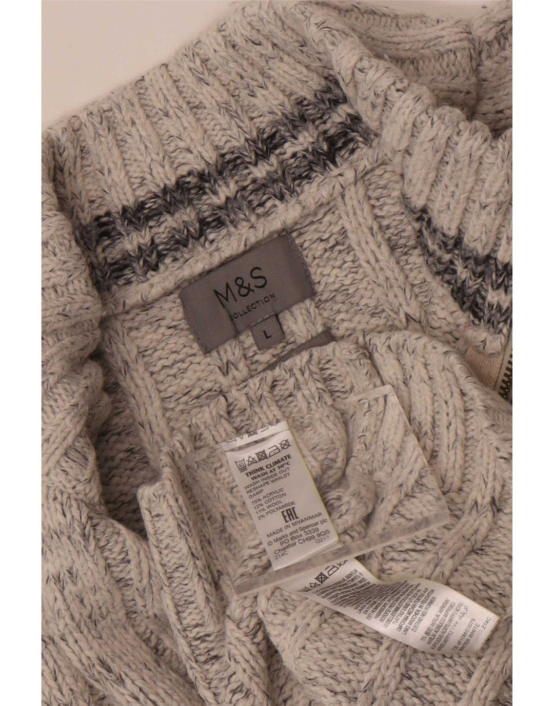 Marks & Spencer Ανδρικό πουλόβερ με φερμουάρ, ακρυλικό μεγάλο γκρι