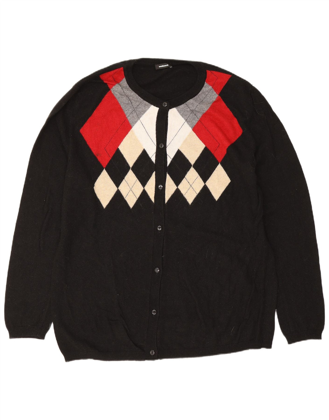 Γυναικείο πουλόβερ ζακέτα Walbusch EU 44 XL Μαύρο Argyle/Διαμαντέ βισκόζη
