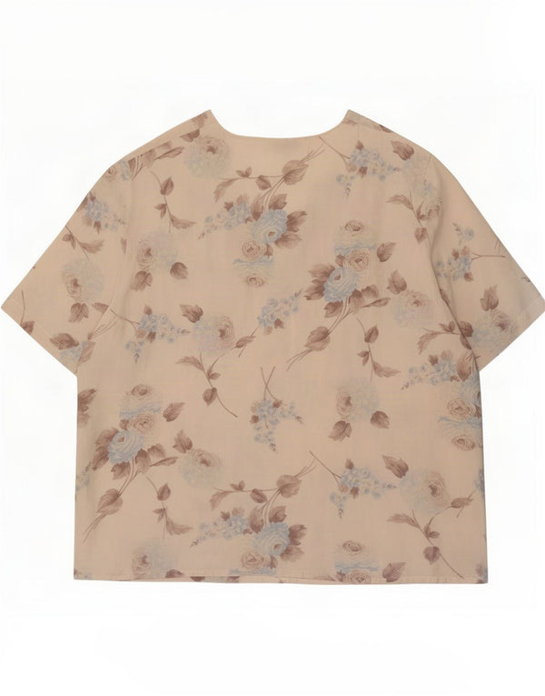 Vintage γυναικεία μπλούζα τοπ UK 16 Large Beige Floral