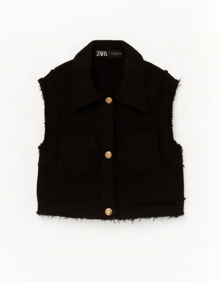 Zara Womens Crop Gilet UK 6 XS Μαύρος Πολυεστέρας