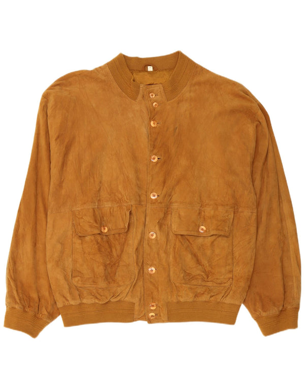 Vintage Ανδρικό Suede Bomber Jacket IT 58 4XL Καφέ Δερμάτινο