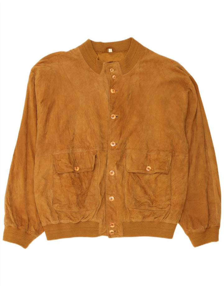 Vintage Ανδρικό Suede Bomber Jacket IT 58 4XL Καφέ Δερμάτινο