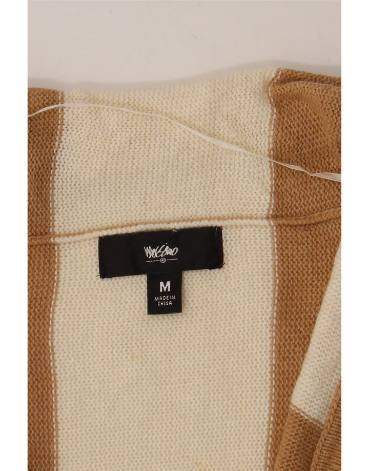 MOSSIMO Womens Asymmetric Open Cardigan Sweater UK 12 Medium Brown Striped Vintage Mossimo and Second-Hand Mossimo from Messina Hembry 