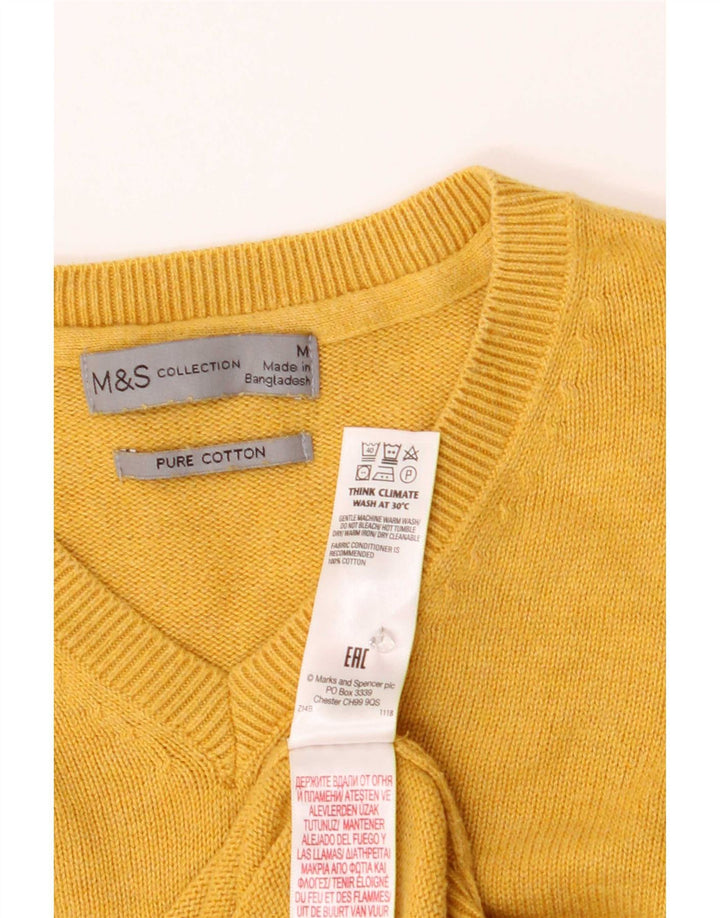 Marks & Spencer Ανδρικό πουλόβερ με λαιμόκοψη σε μεσαίο κίτρινο βαμβάκι