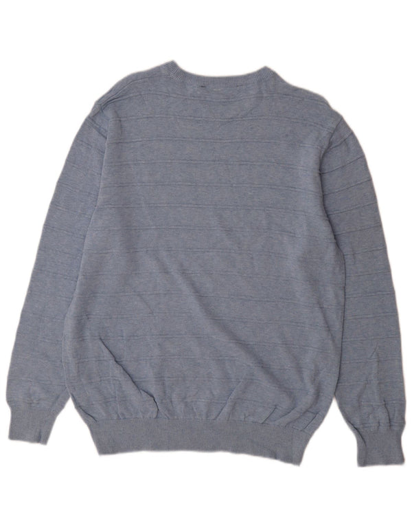 Crew Clothing Mens Neck Jumper Sweater Large Blue Striped Cotton