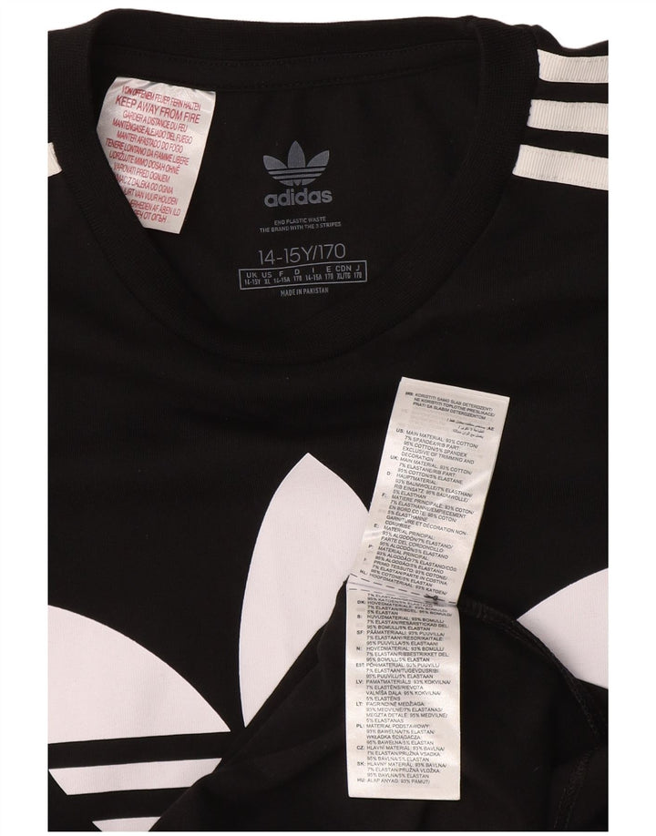 ADIDAS Girls Graphic T-Shirt Φόρεμα 14-15 ετών Μαύρο Βαμβακερό