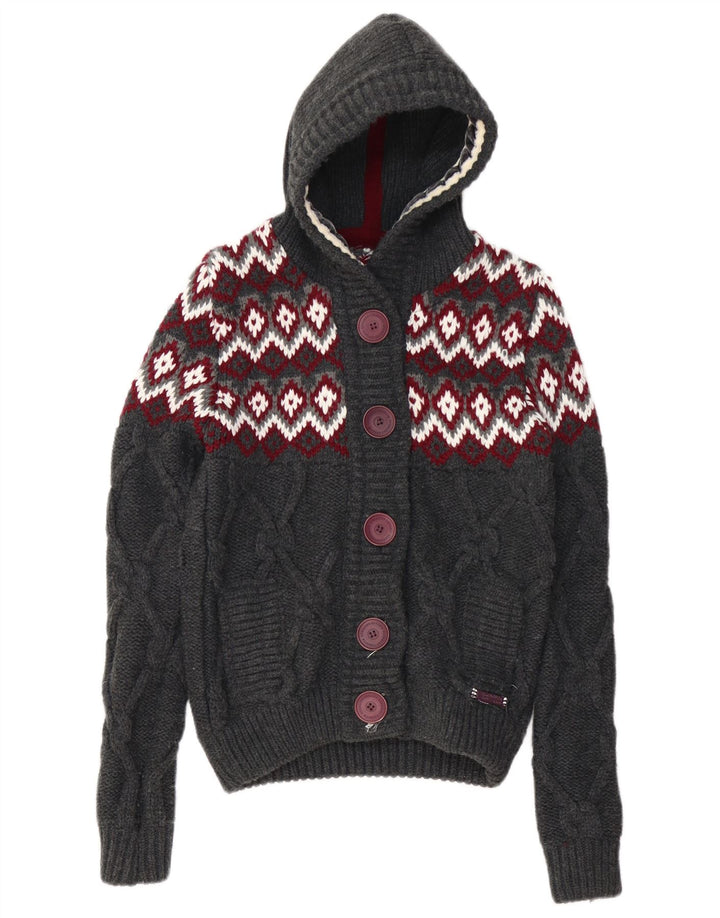 Γυναικείο πουλόβερ ζακέτα με κουκούλα SUPERDRY UK 10 Small Grey Fair Isle Acrylic