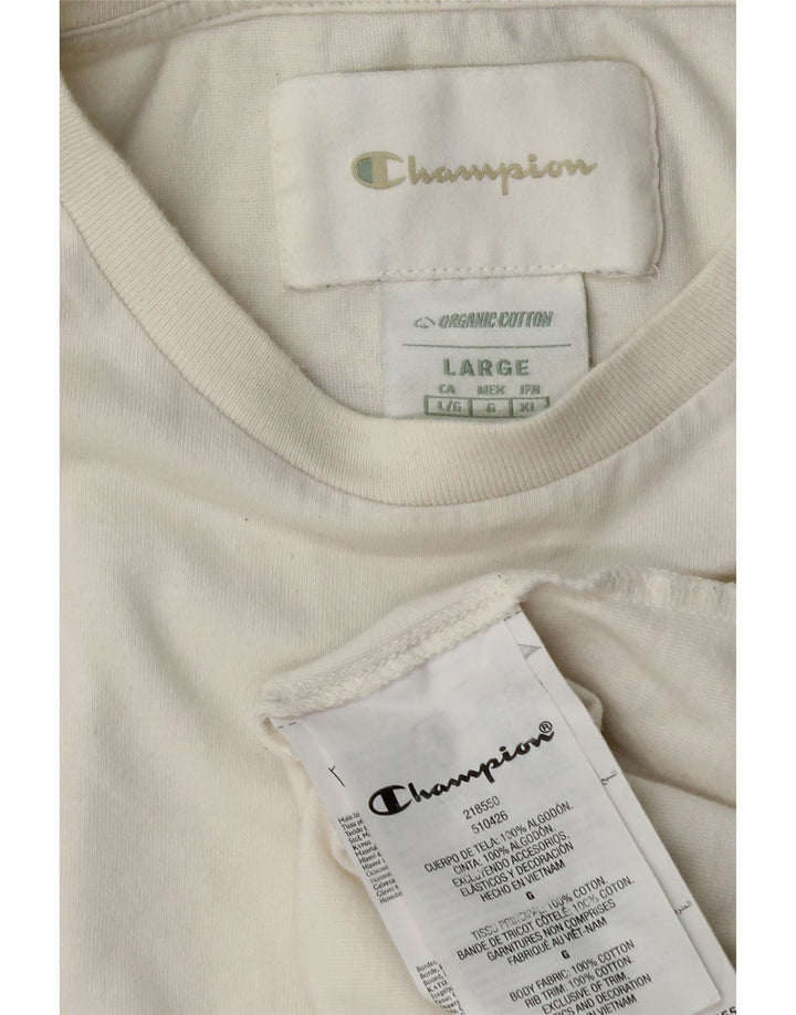 CHAMPION Ανδρικό γραφικό T-Shirt Top μεγάλο λευκό βαμβακερό