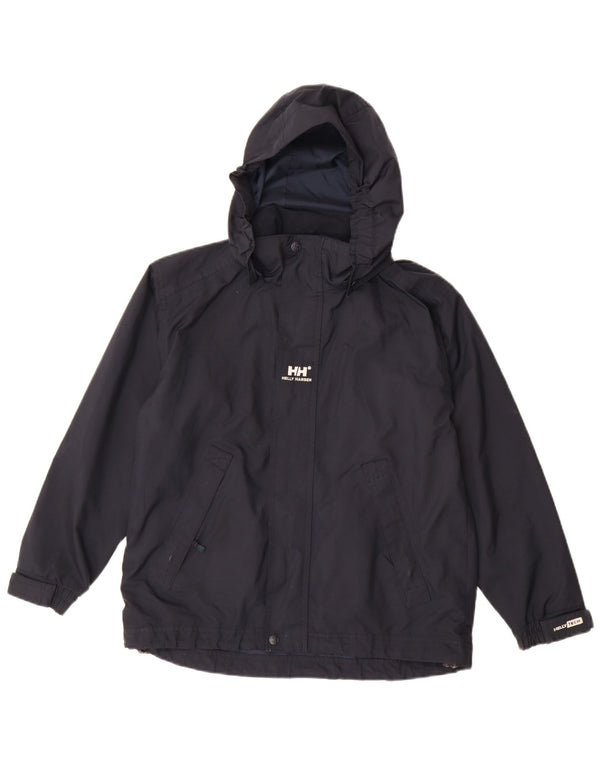 Helly Hansen Boys Hooded Rain Jacket 11-12 Years Navy Blue Polyester