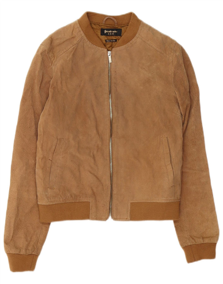 STRADIVARIUS Γυναικείο Suede Bomber Jacket UK 14 Medium Beige Leather