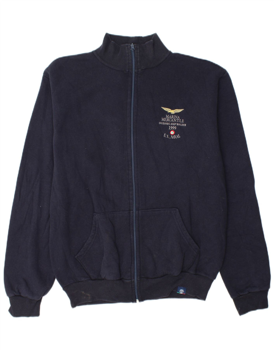 VINTAGE Mens Tracksuit Top Jacket XL Navy Blue Cotton