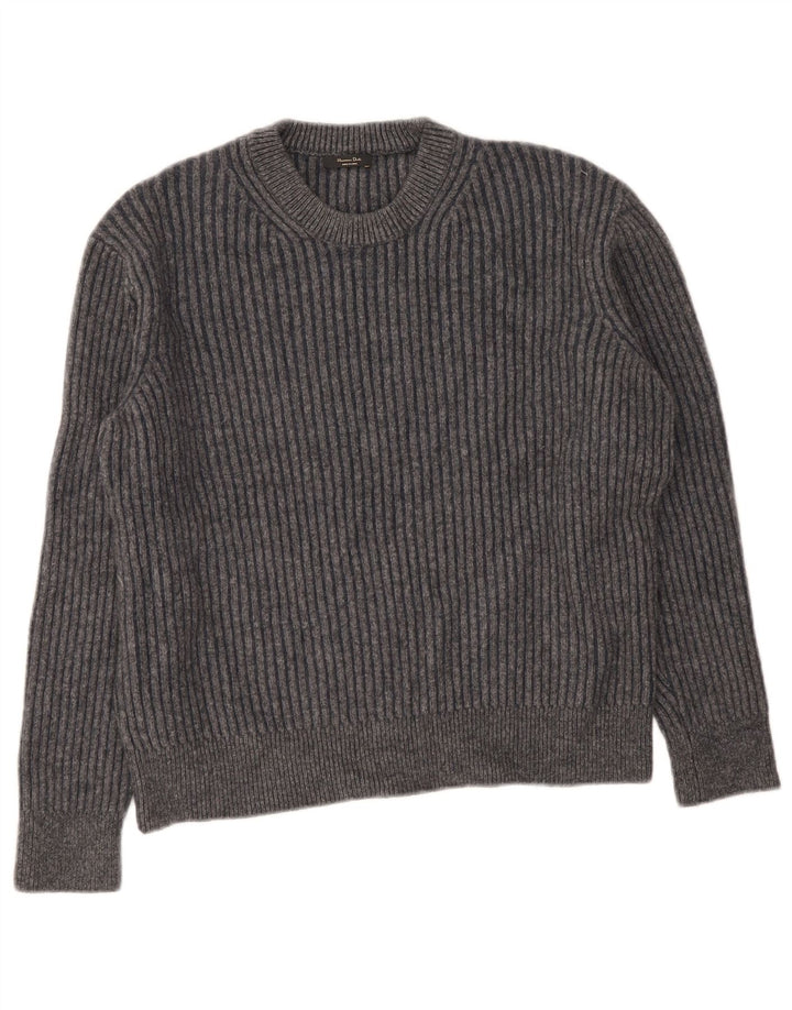 Massimo Dutti Γυναικείο πουλόβερ με λαιμόκοψη UK 16 μεγάλο γκρι μαλλί