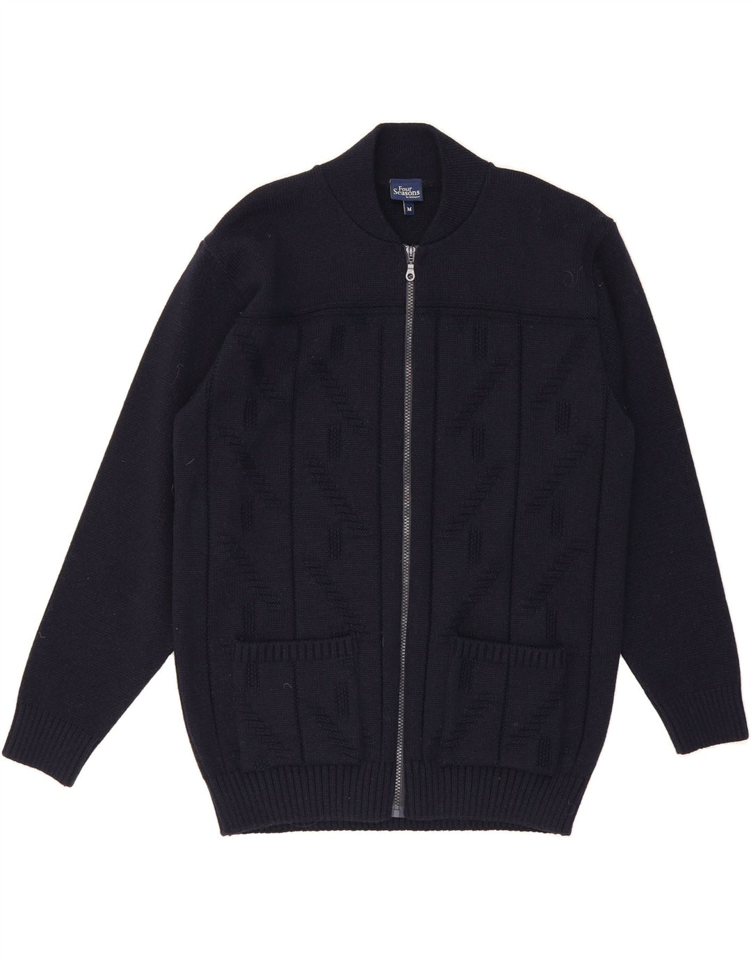 FOUR SEASONS Mens Cardigan Sweater Medium Navy Blue Acrylic Vintage Four Seasons and Second-Hand Four Seasons from Messina Hembry 