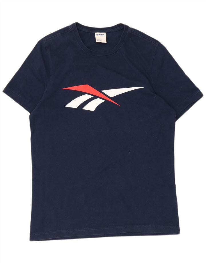 Ανδρικό γραφικό T-Shirt Reebok Top από μεσαίο μπλε ναυτικό βαμβακερό