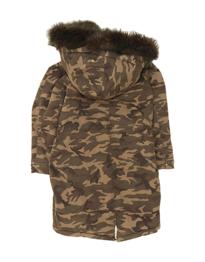 ONLY Womens Hooded Parka Jacket EU 38 Medium Khaki Camouflage Cotton Vintage Only and Second-Hand Only from Messina Hembry 