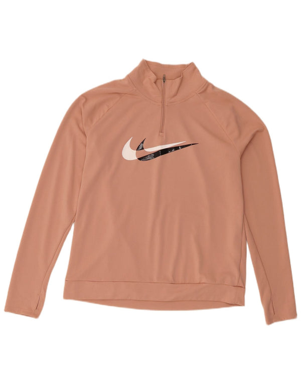 Γυναικεία φόρμα γυμναστικής Nike Dri Fit γραφικό πουλόβερ κορυφαία UK 14 Medium Pink