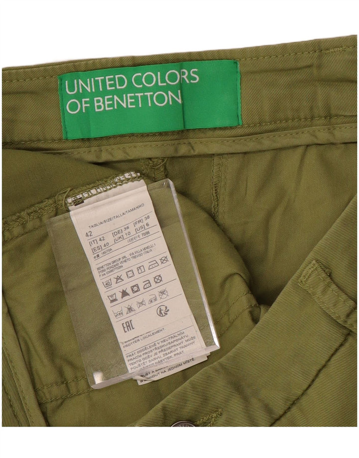 BENETTON Γυναικείο ψηλόμεσο παντελόνι Chino UK 10 Small W30 L29 Khaki