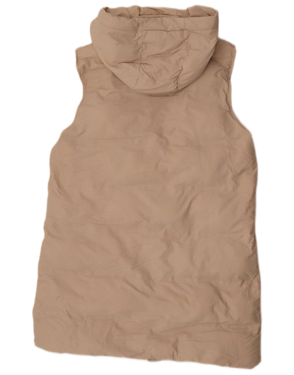 Zara Γυναικεία Longline Hooded Gilet Gilet UK 16 Large Beige Polyester