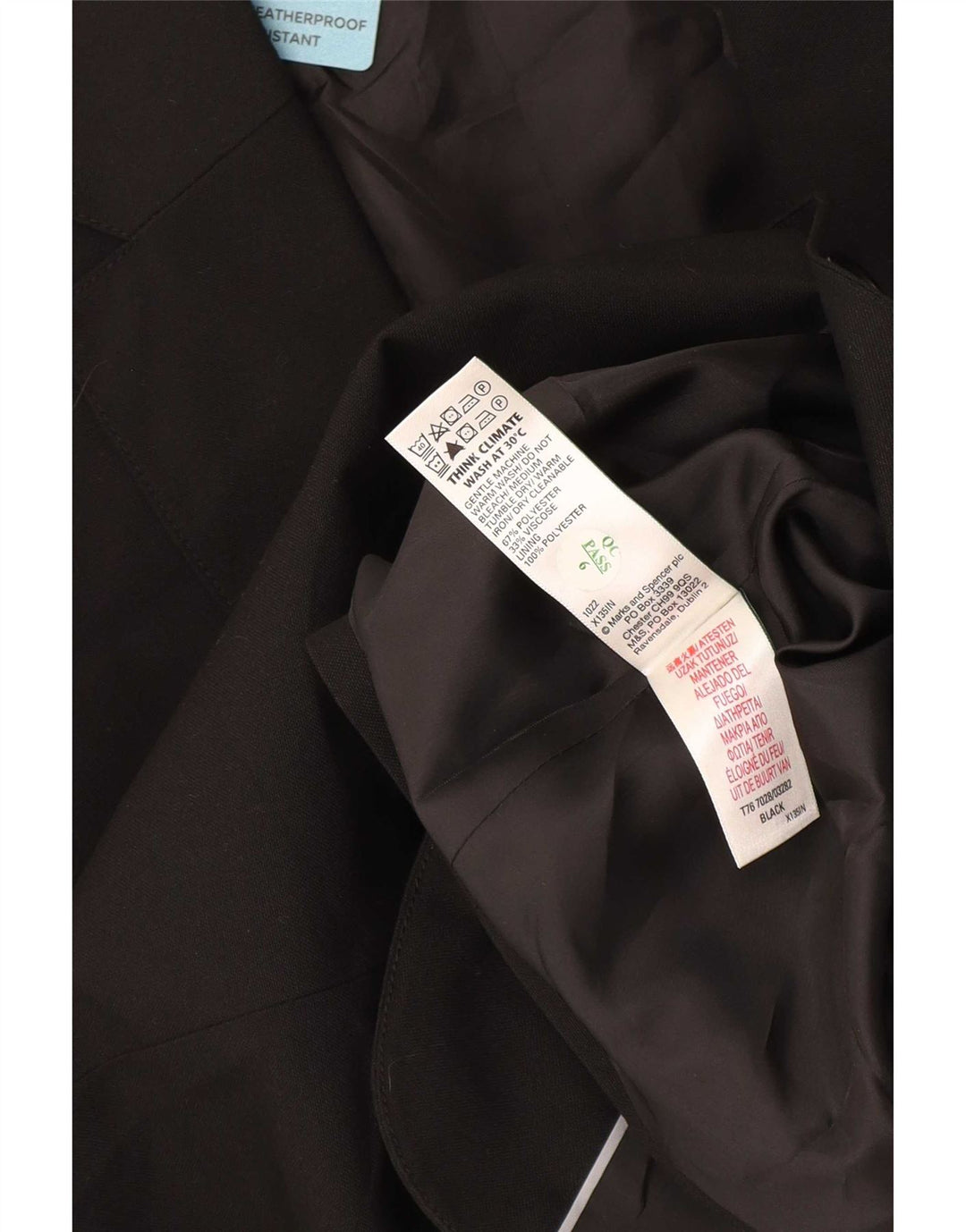 Marks & Spencer Boys 2 Button Regular Fit Blazer Jacket 15-16 Years Black