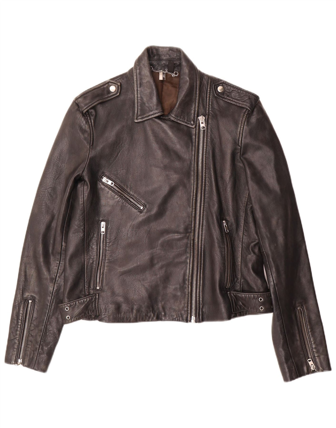 Topshop Γυναικείο Δερμάτινο Μπουφάν Biker UK 14 Large Black Lambskin