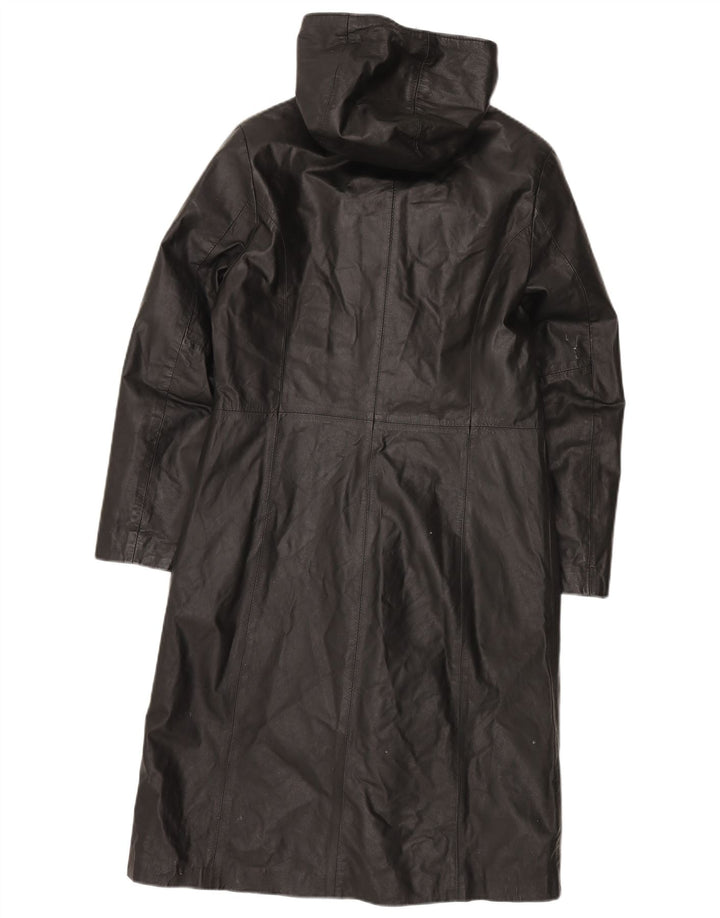 Vintage Γυναικείο Δερμάτινο Παλτό με Κουκούλα IT 44 Medium Black Leather