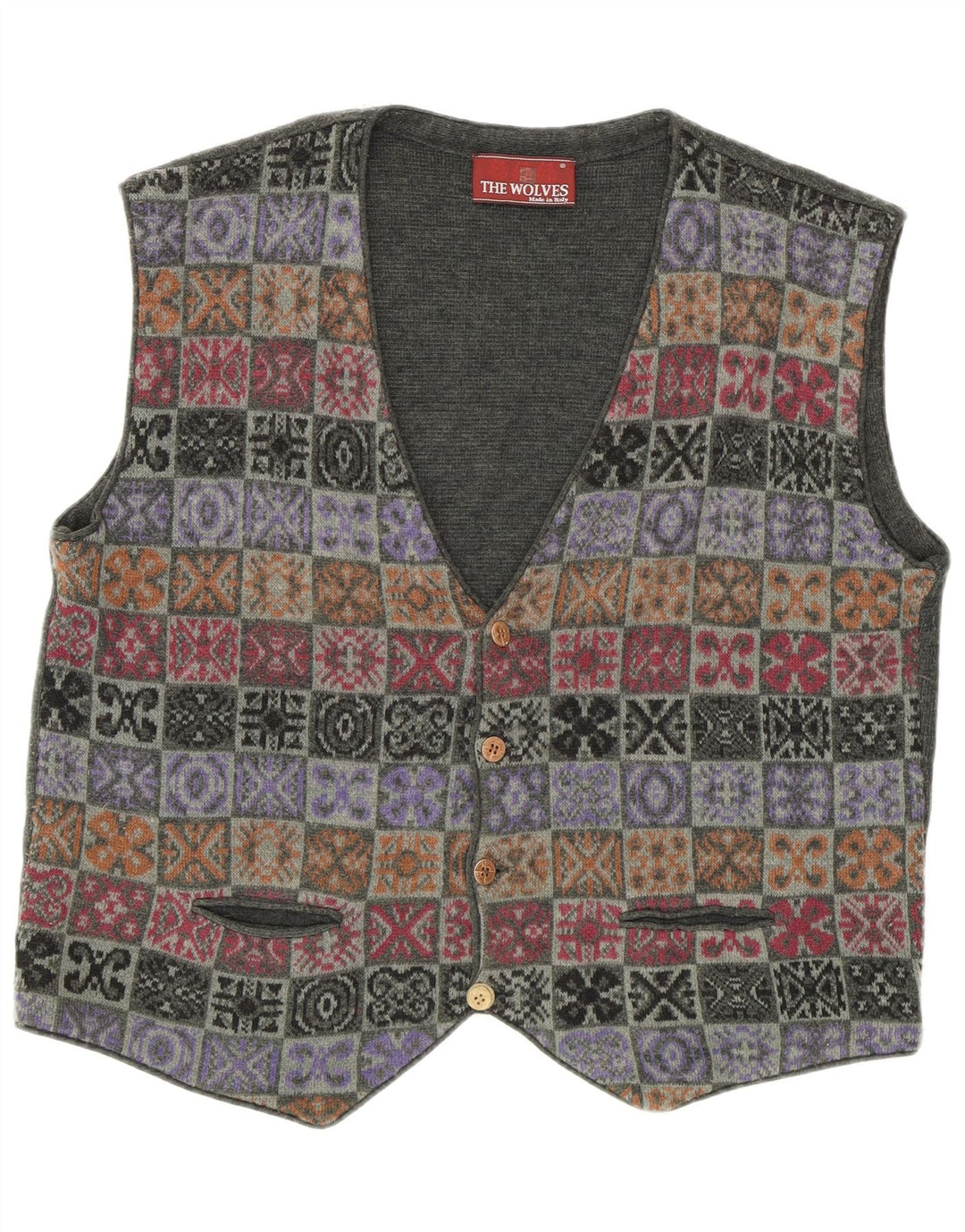 Vintage Ανδρικό Πλεκτό Γιλέκο IT 52 Large Khaki Patchwork