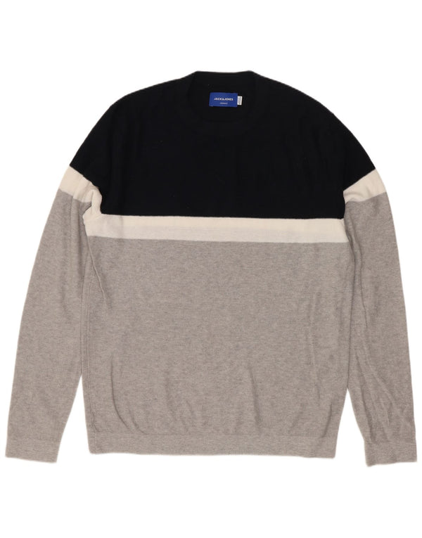 Jack & Jones Ανδρικό πουλόβερ με λαιμόκοψη μεσαίου γκρι βαμβακερό