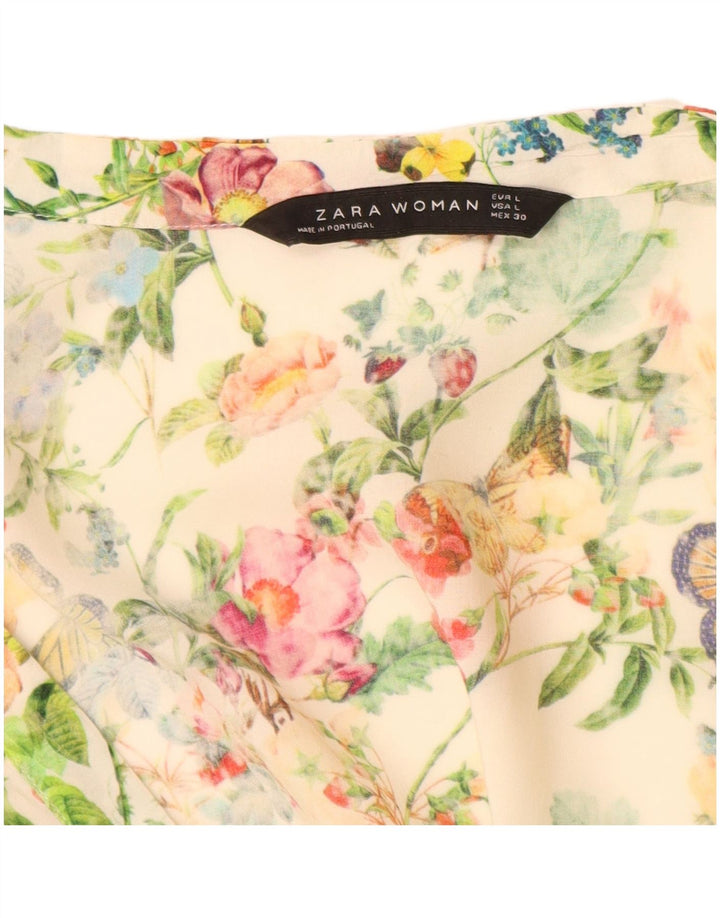 Γυναικεία μακρυμάνικη μπλούζα ZARA τοπ UK 16 Large Off White Floral