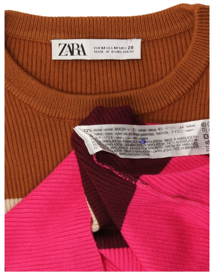 Zara γυναικείο πουλόβερ με λαιμόκοψη UK 14 μεσαίου χρώματος ριγέ