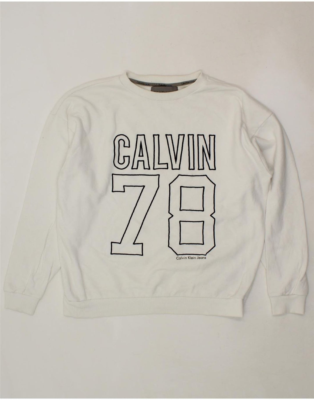 CALVIN KLEIN JEANS Womens Oversized Sweatshirt Jumper UK 10 Small White Vintage Calvin Klein Jeans and Second-Hand Calvin Klein Jeans from Messina Hembry 