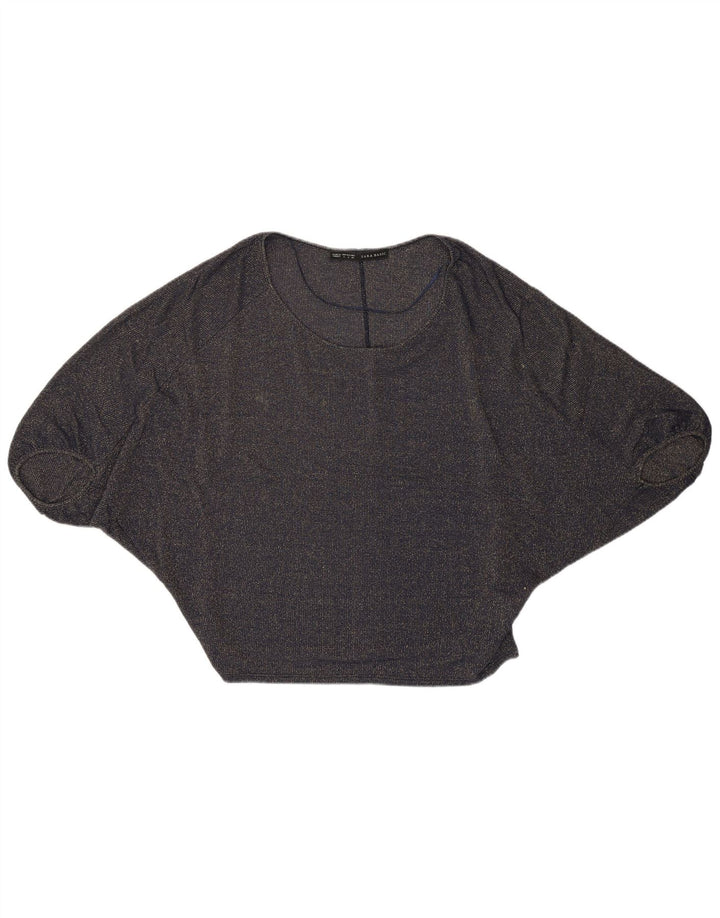 Zara Womens Batwing Crop Top 10 Small Navy Blue Cupro Modern