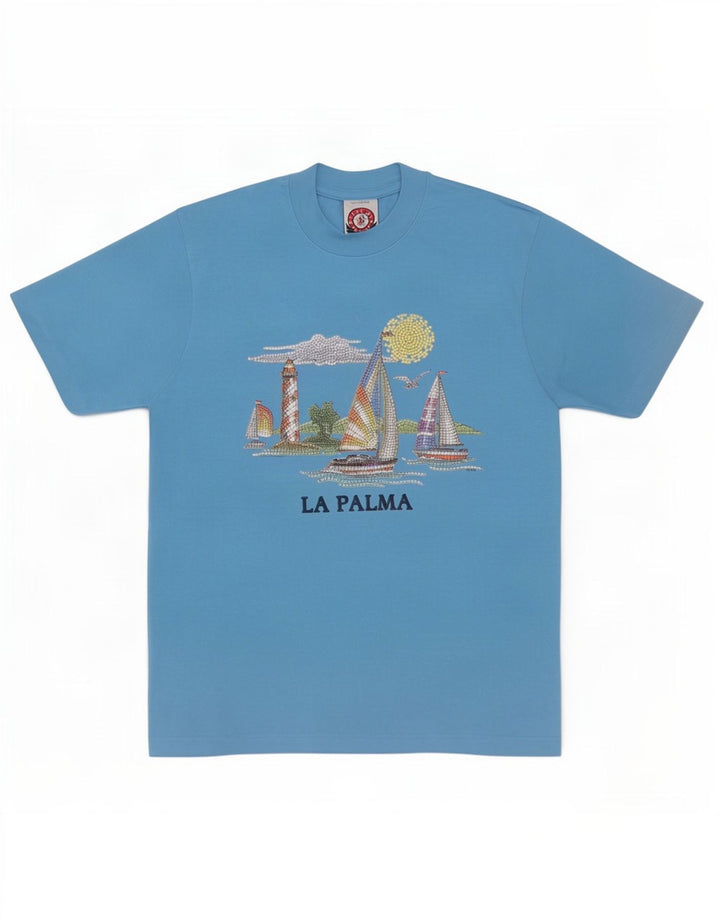 Vintage Ανδρικό γραφικό T-Shirt Top από μεσαίο μπλε βαμβακερό