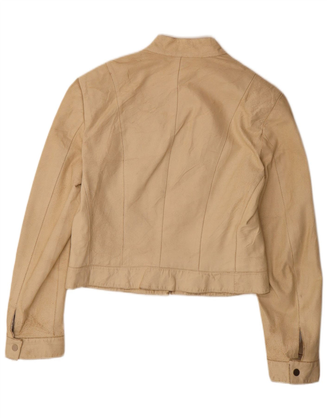 Donna Pelle Γυναικείο Crop Δερμάτινο Μπουφάν IT 44 Medium Beige