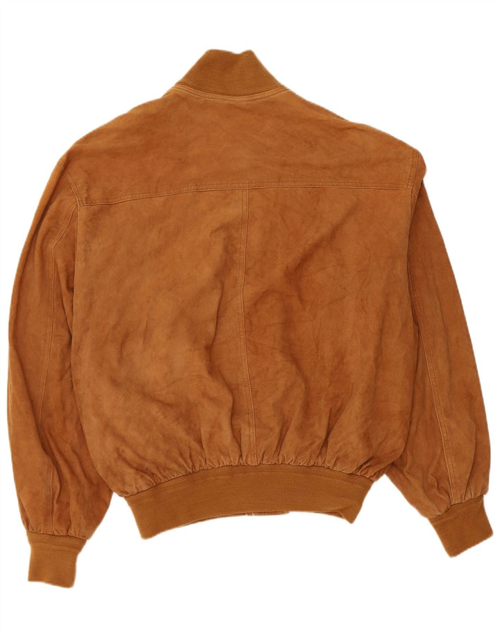 Vintage Ανδρικό Suede Bomber Jacket IT 50 Large Beige Leather