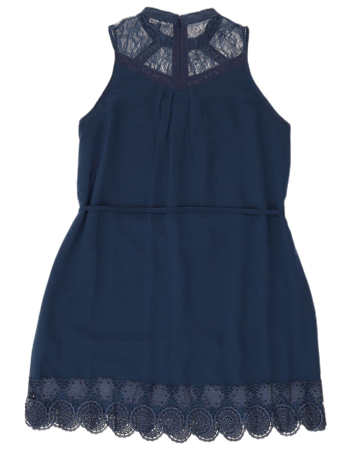 WAREHOUSE Womens Sleeveless Sheath Dress UK 14 Large Navy Blue Polyester