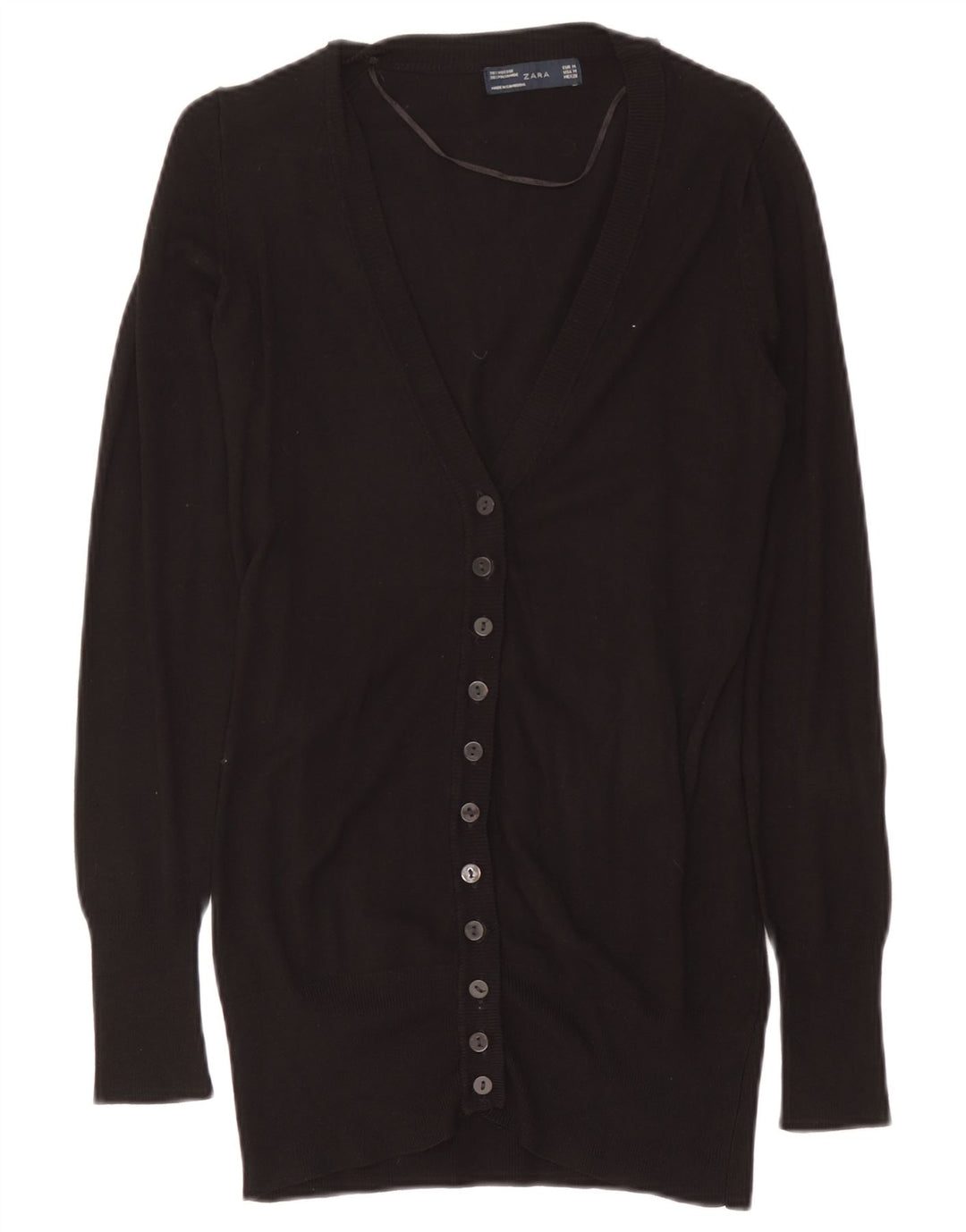 Zara Γυναικεία Ζακέτα Longline UK 14 Medium Black Viscose