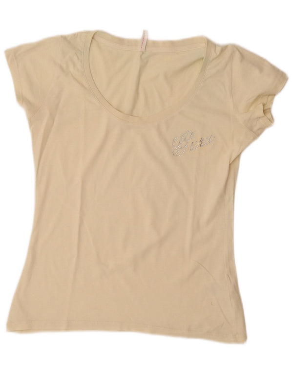 Guru Γυναικείο T-Shirt Top UK 12 Βαμβακερό μεσαίο υπόλευκο