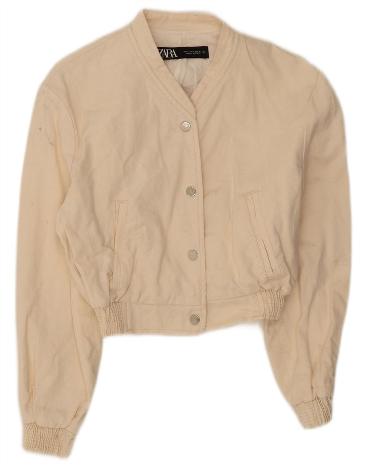Zara Γυναικείο Crop Bomber Jacket UK 10 Small Off White