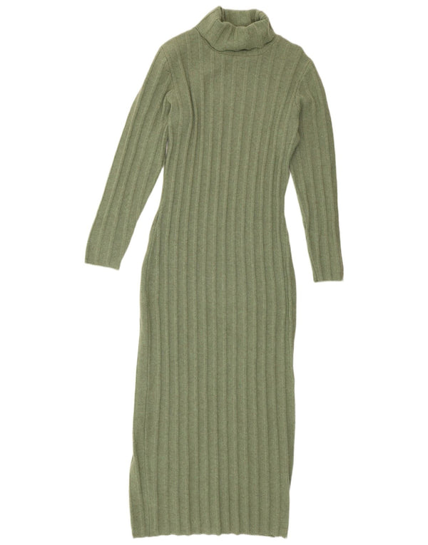 Benetton Γυναικείο πλεκτό φόρεμα Bodycon με ρολό λαιμόκοψη UK 14 Μέτριο πράσινο μαλλί